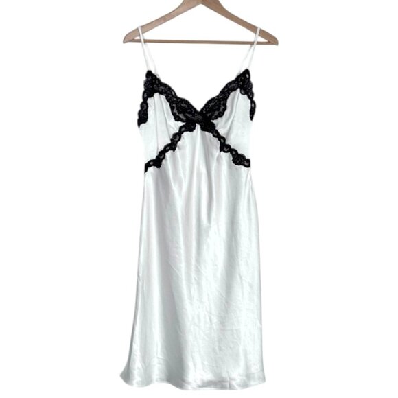 Other - Vintage White Satin and Black Lace Slip Dress Nightgown